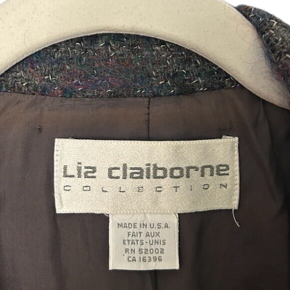 Liz Claiborne Collection VTG Wool Tweed Blazer Women's 10 Grey U.S.A. Classic - Picture 3 of 9